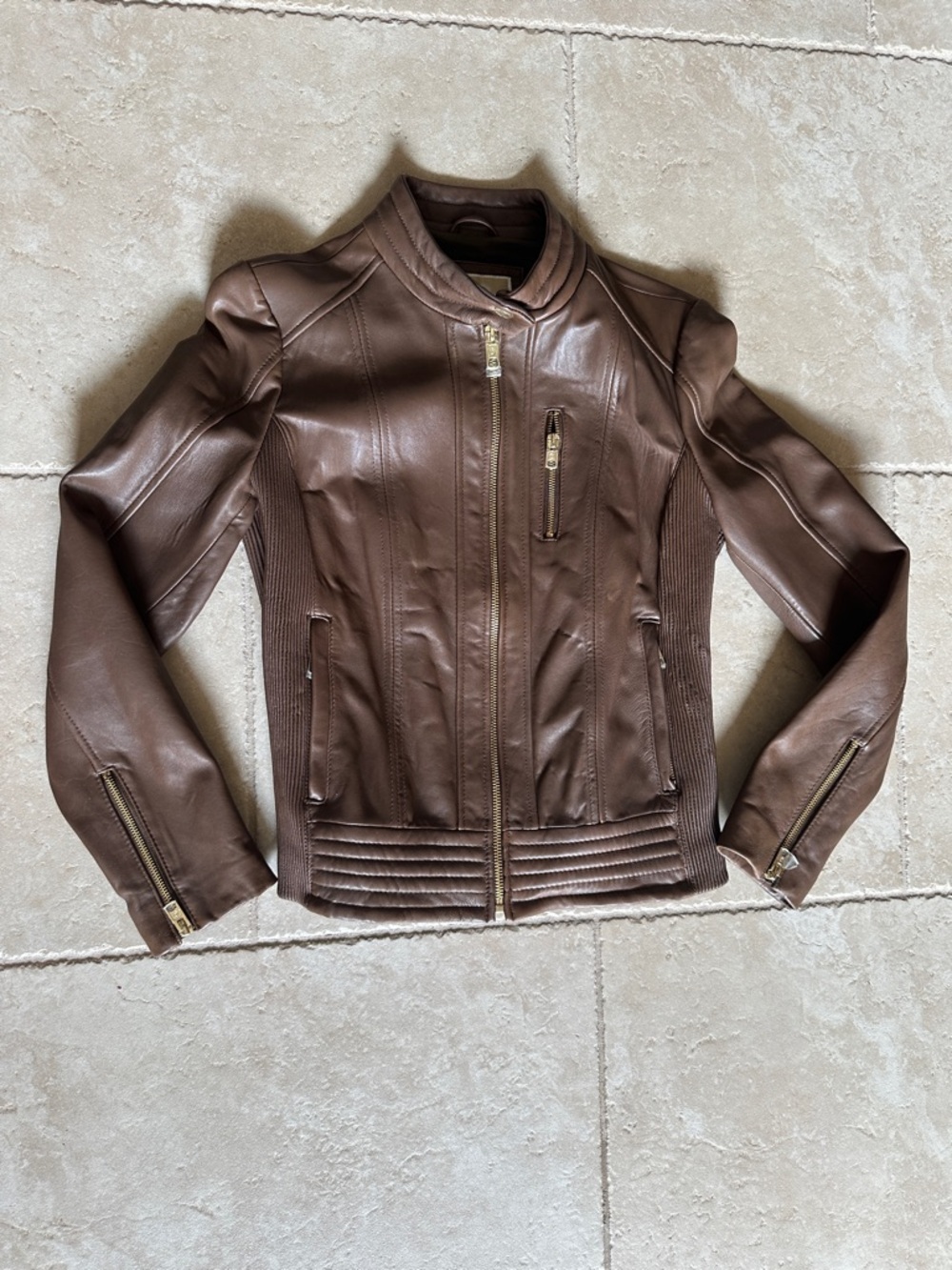 Michael Kors Chocolate Brown Leather Moto Jacket